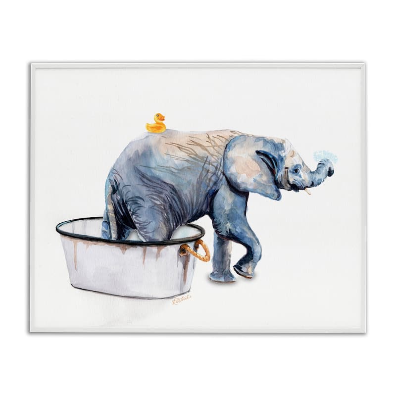 Stupell Charming Rustic Elephant In Bubble Bath Painting Framed Wall Art - 30 x 24 - White