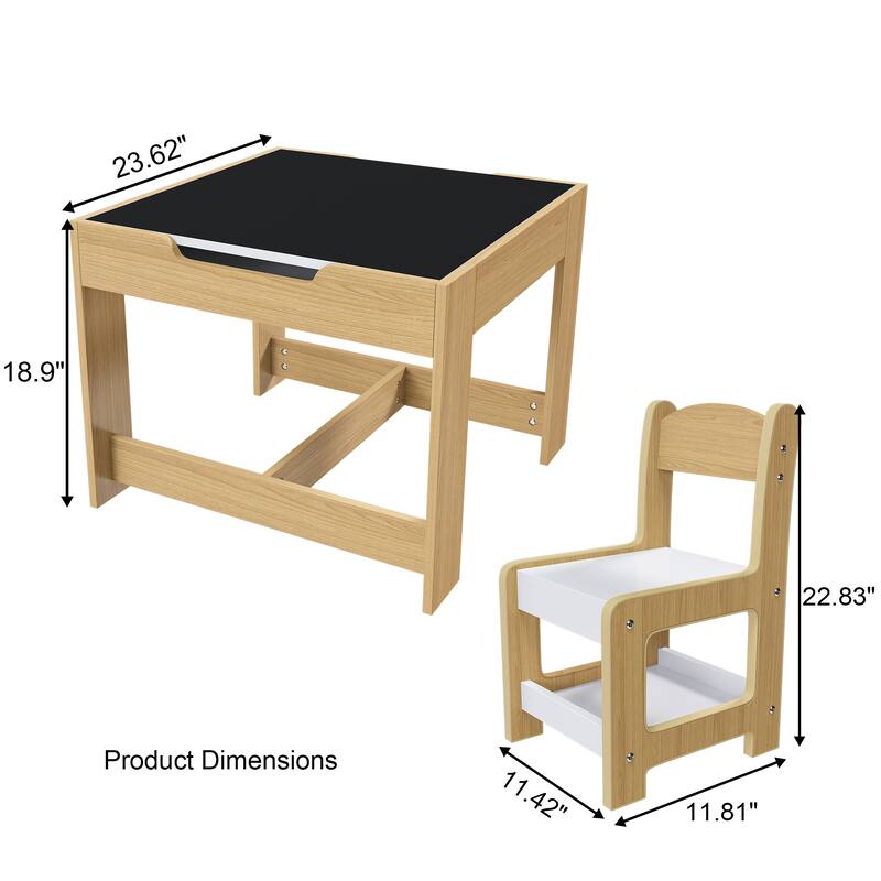 3-in-1 Kids Activity Table Set with Chairs Dual-Sided Whiteboard and Chalkboard for Play - Table-23.62”L x 23.62”W x 18.9”H