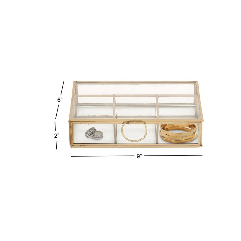 CosmoLiving by Cosmopolitan Gold Glass Decorative Jewelry Box with Clear Glass