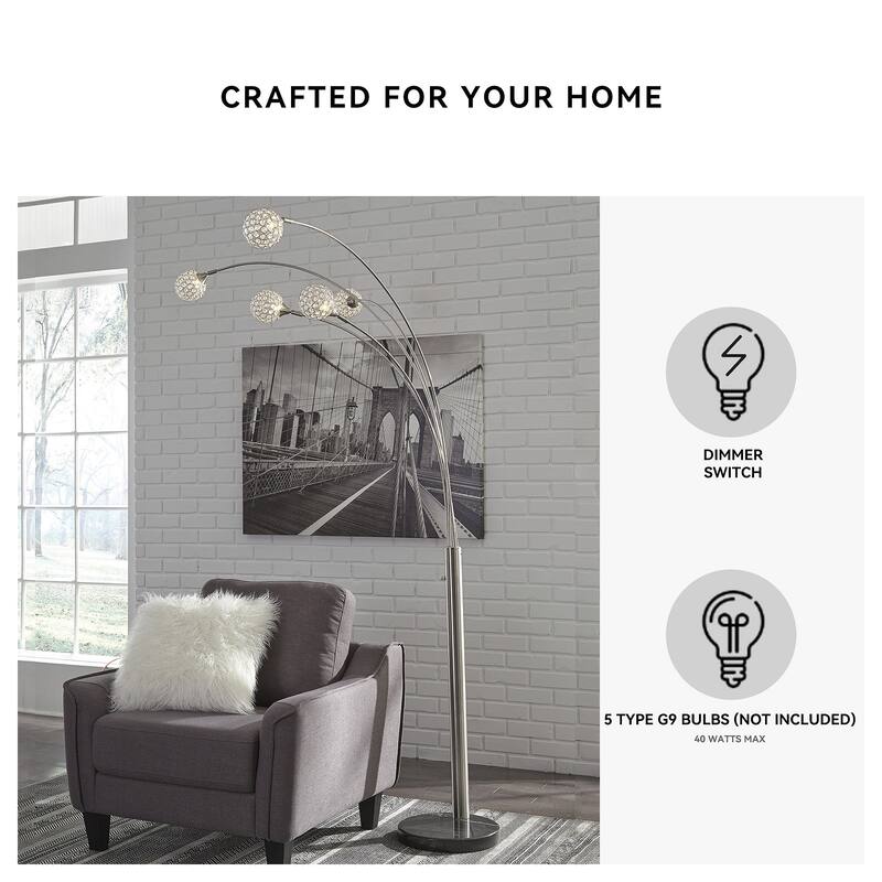 Winter Silver Finish 95 Inch Arc Floor Lamp - 13.75" W x 27" D x 95" H