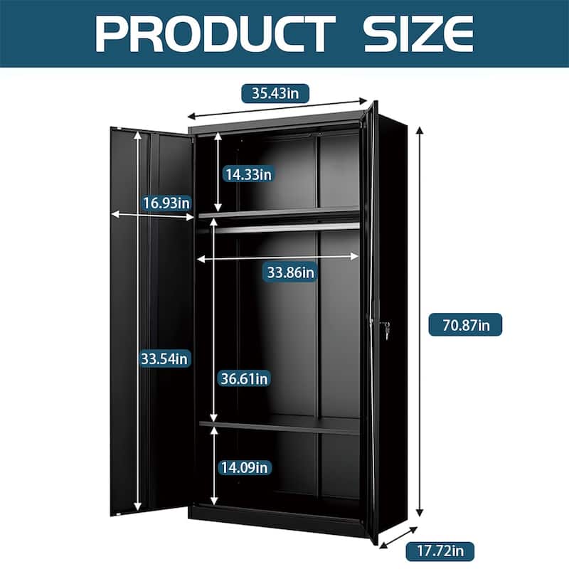 Metal Armoire, Wardrobe Cabinet with Hanging Rod and 1 Shelf Metal Storage Locker Clothes Organizer Closet - 70"H