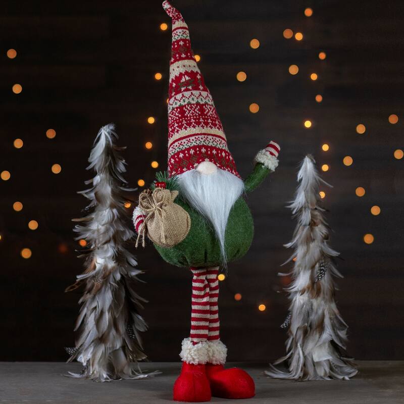 27" Red and Green Standing Gnome Tabletop Christmas Decoration with Gift Bag