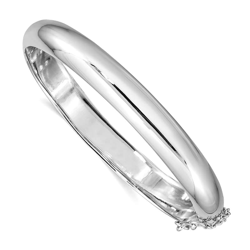 Curata 925 Sterling Silver 7.25" High Polish Hinged Bangle Bracelet - 5mm 9mm 12mm 15mm 20mm - 9 mm - White