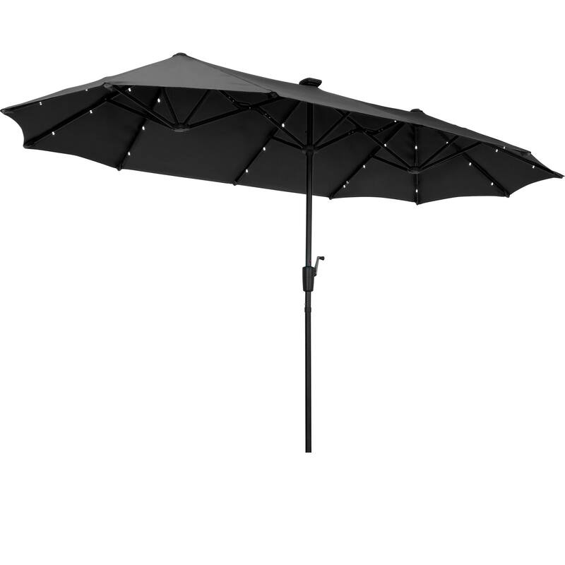 Ainfox 13ft Double-sided Patio Umbrella Solar LED Lighted Outdoor Martet Umbrella with Base