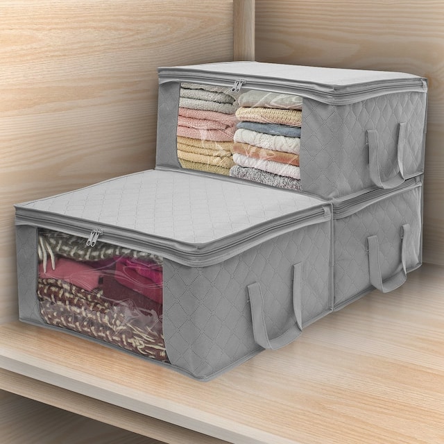 Sorbus® Foldable Storage Bag Organizer Set, Great for Clothes, Blankets, Closets, Bedrooms, and more (3 Pack, Gray)