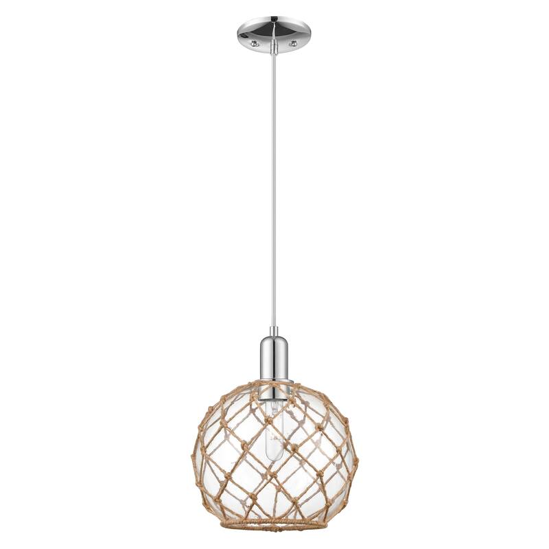 Innovations Lighting Endless Possibilities Arcadia - Farmhouse Rope - 1 Light 10" Cord Hung Mini Pendant - Clear Glass with Brown Rope/Polished Chrome