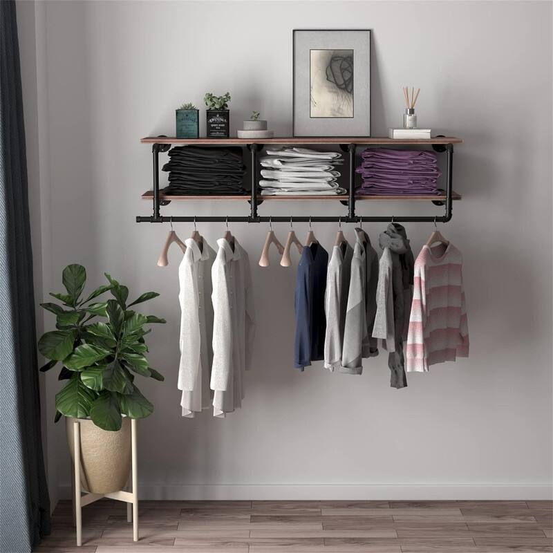 60In Industrial Pipe Clothing Rack with Top Shelf