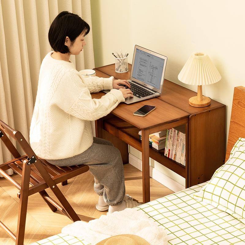 Bamboo Folding Desk,Space-Saving Computer Desk for Small Spaces, Foldable Study Table for Bedroom, Home Office, Dorm