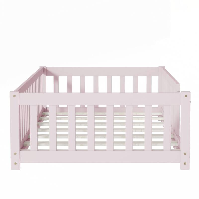 Rubber Wood Floor Bed with Fence without Door