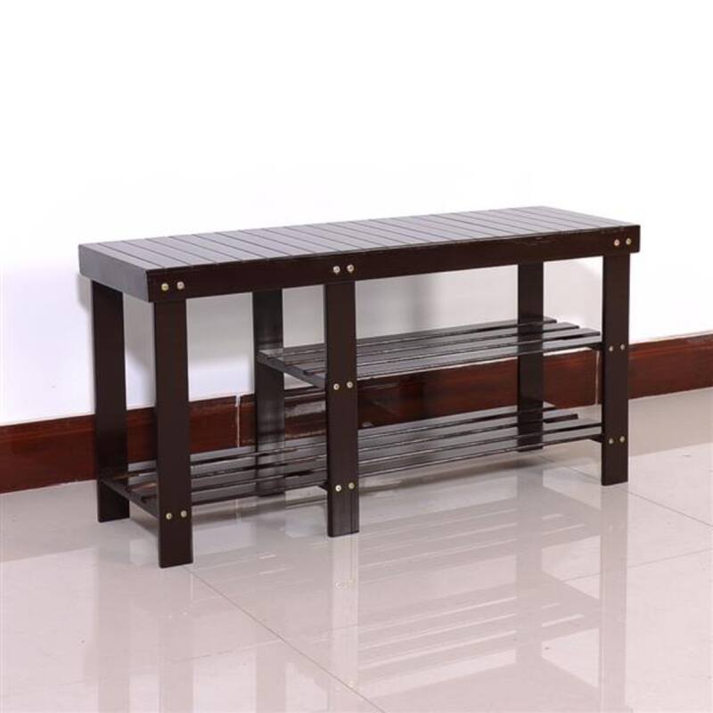 90cm Strip Type Bamboo Stool Shoe Rack with Boots Compartment Coffee - 35.43 x 11.02 x 17.72