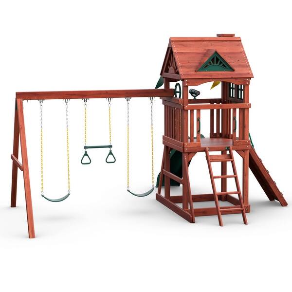 Shop Gorilla Playsets Nantucket Ii Cedar Swing Set Redwood 15 5 Ft W X 13 Ft D X 10 5 Ft H Overstock 9565311