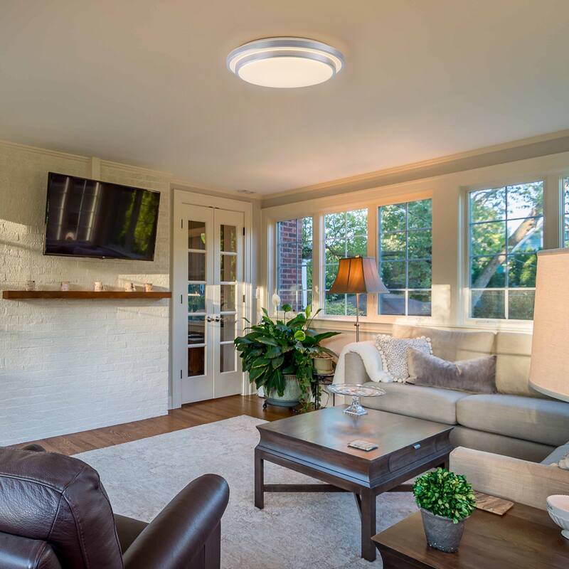 C Cattleya Brushed Nickel 3CCT LED Flush Mount Ceiling Light with Acrylic Shade - Brushed-Nickel