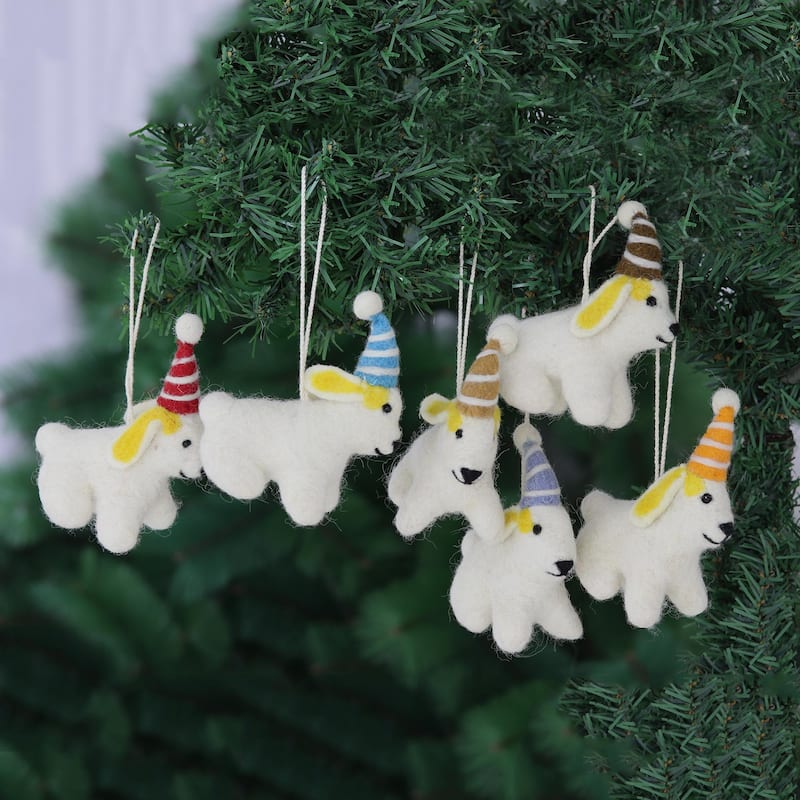 Novica Handmade Snow Pups Wool Felt Ornaments (Set Of 6)