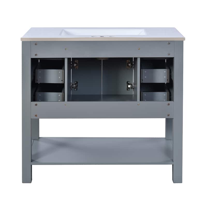 36''Bathroom Vanity With Top Sink,Storage Cabinet With 2 Soft Closing Doors And 6 Drawers,Single Sink Bathroom Vanity