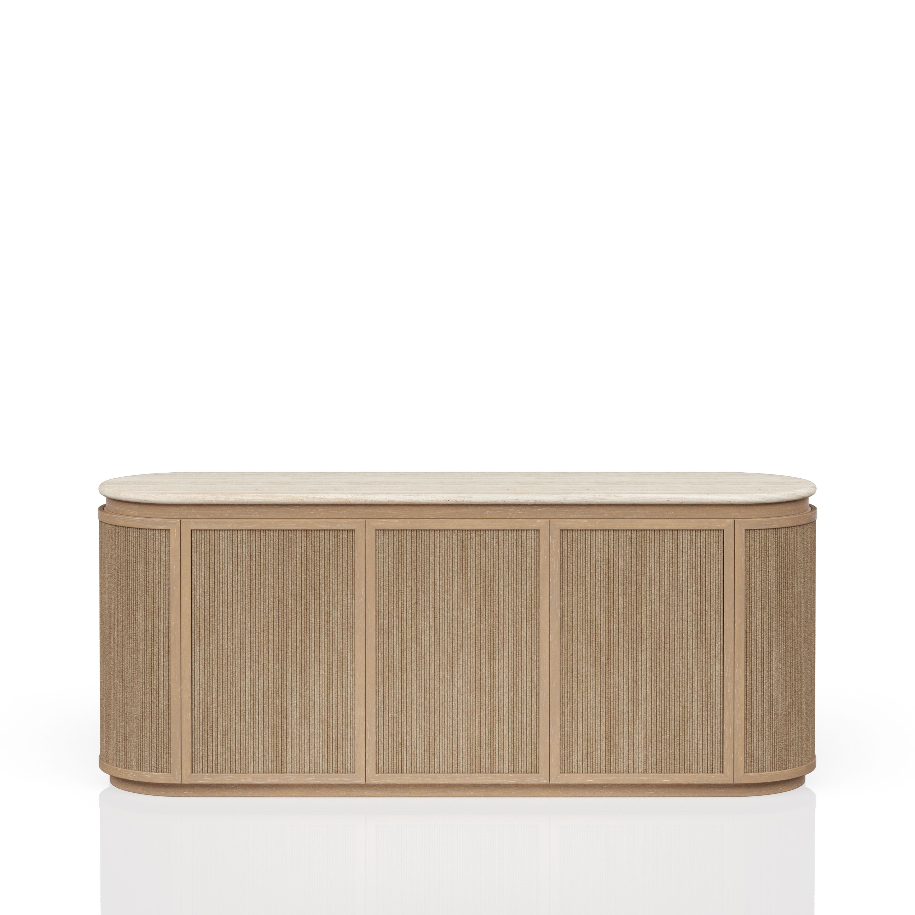 GDFStudio - 72" Stone Top Server Cabinet with Rope Front and Soft-Close Hinges Storage Cabinet