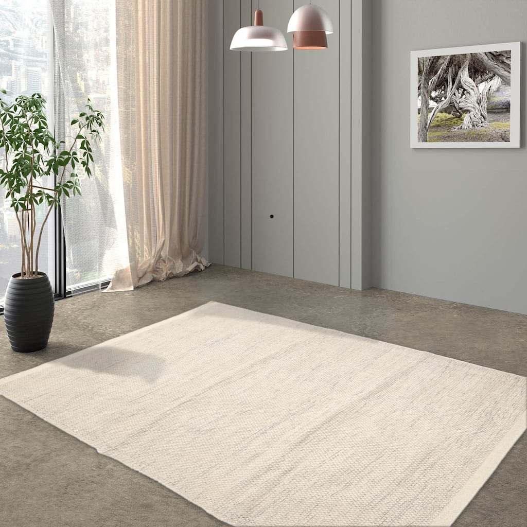 LoomBloom Ivory Hand Woven Designer Kilim 100% Wool Oriental Area Rug - 5' 3'' x 7' 7''