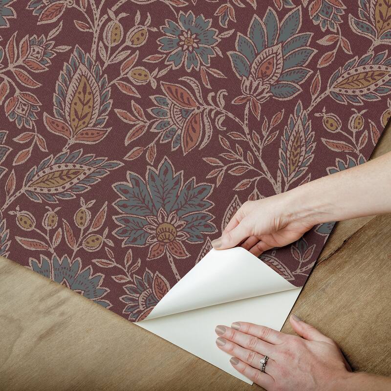 NuWallpaper Waverly Indira Aster Maroon Peel and Stick Wallpaper - N/A