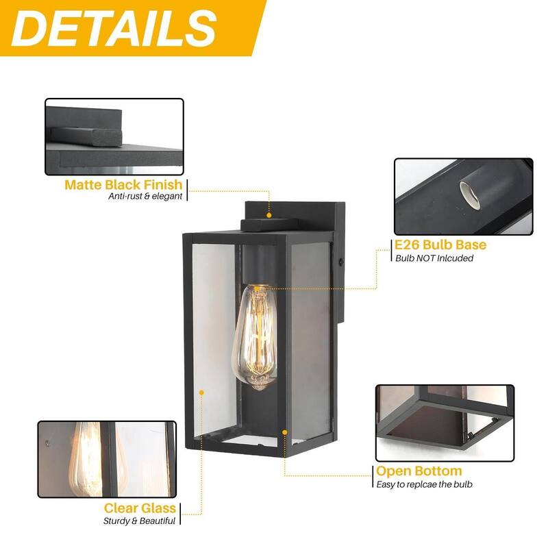 Bern Modern 1-Light Matte Black Glass Outdoor Wall Sconces - Matte Black - L 5"x W 6"x H 11"