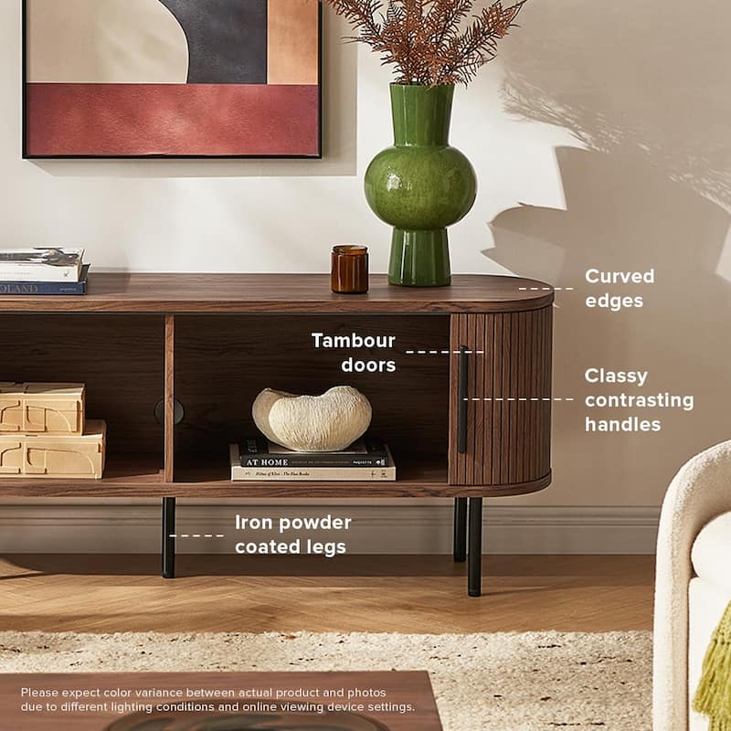mopio Quin 59" Tambour TV Stand, Fluted Entertainment Center