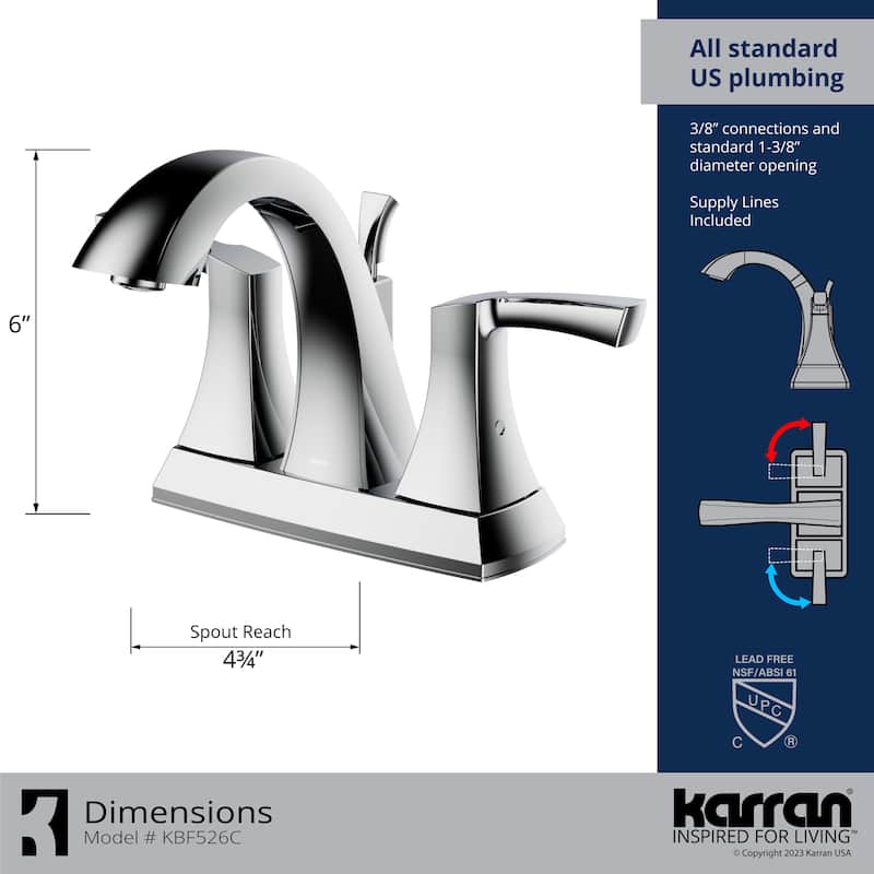 Karran Randburg KBF526 2-Handle Two Hole Centerset Faucet Bathroom Faucet with Matching Pop-up Drain