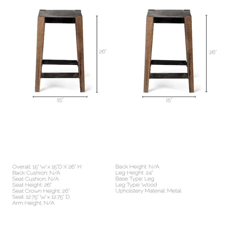 Nell Black Metal Seat and Foot Rest with Brown Solid Wood Frame Counter Stool