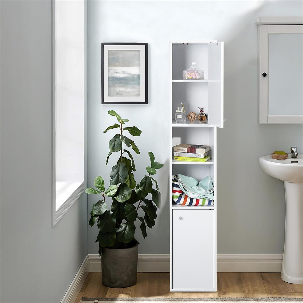 White Bathroom Storage Cabinet with Shelf Narrow Corner Organizer