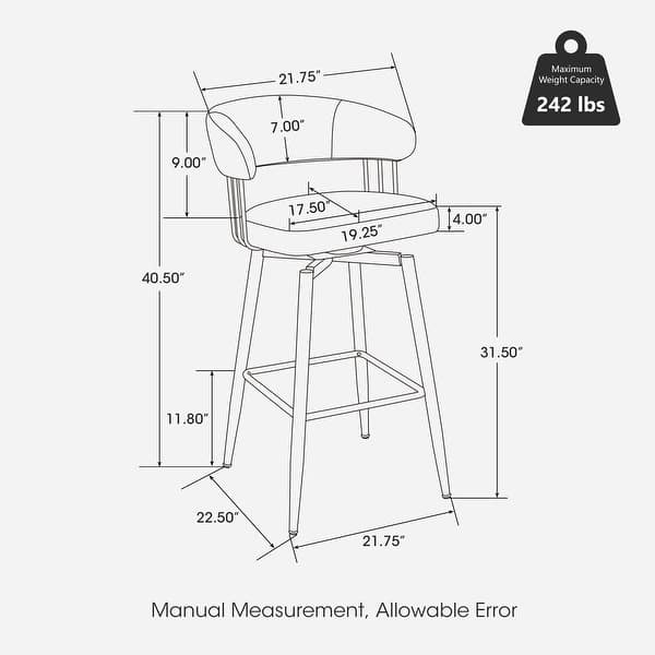 dimension image slide 1 of 2, Glitzhome 26 or 31 Inches Modern Upholstered Swivel Counter Height Bar Stools