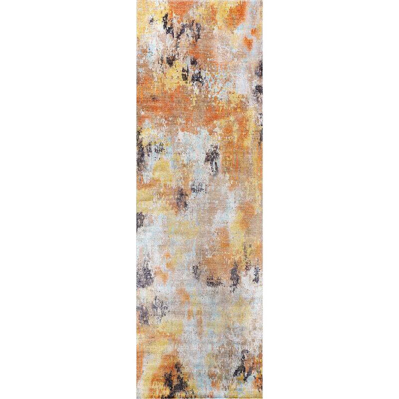 Beverly Rug Queen Abstract Non-Slip Rubber Back Washable Indoor Area Rug - 2 X 7 - Orange