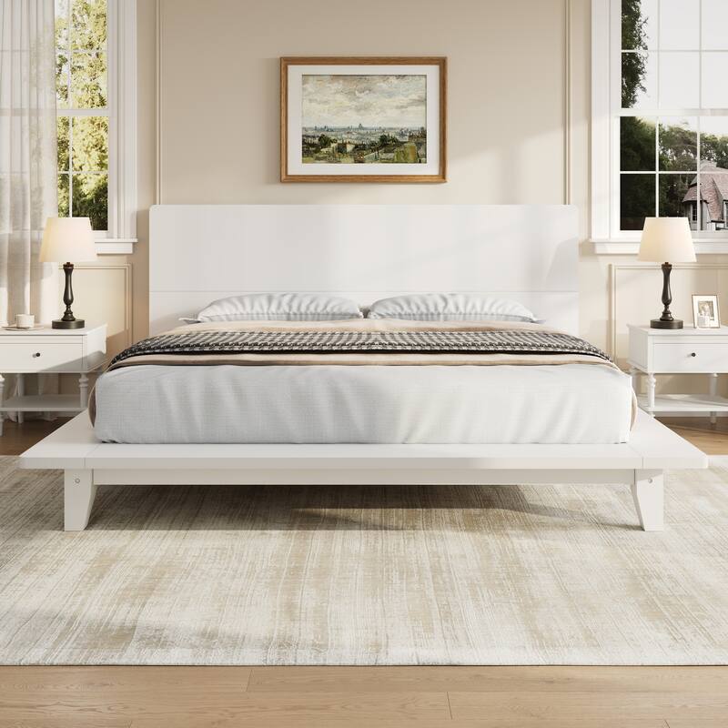 Roomfitters Full/Queen/King Size Wood Platform Bed with Headboard and Slat Support