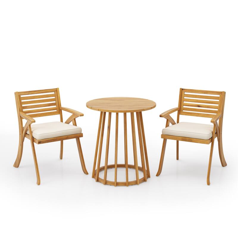 Christopher Knight Home - Elijah 3-Piece Outdoor Dining Set with Cushioned Acacia Wood Chairs