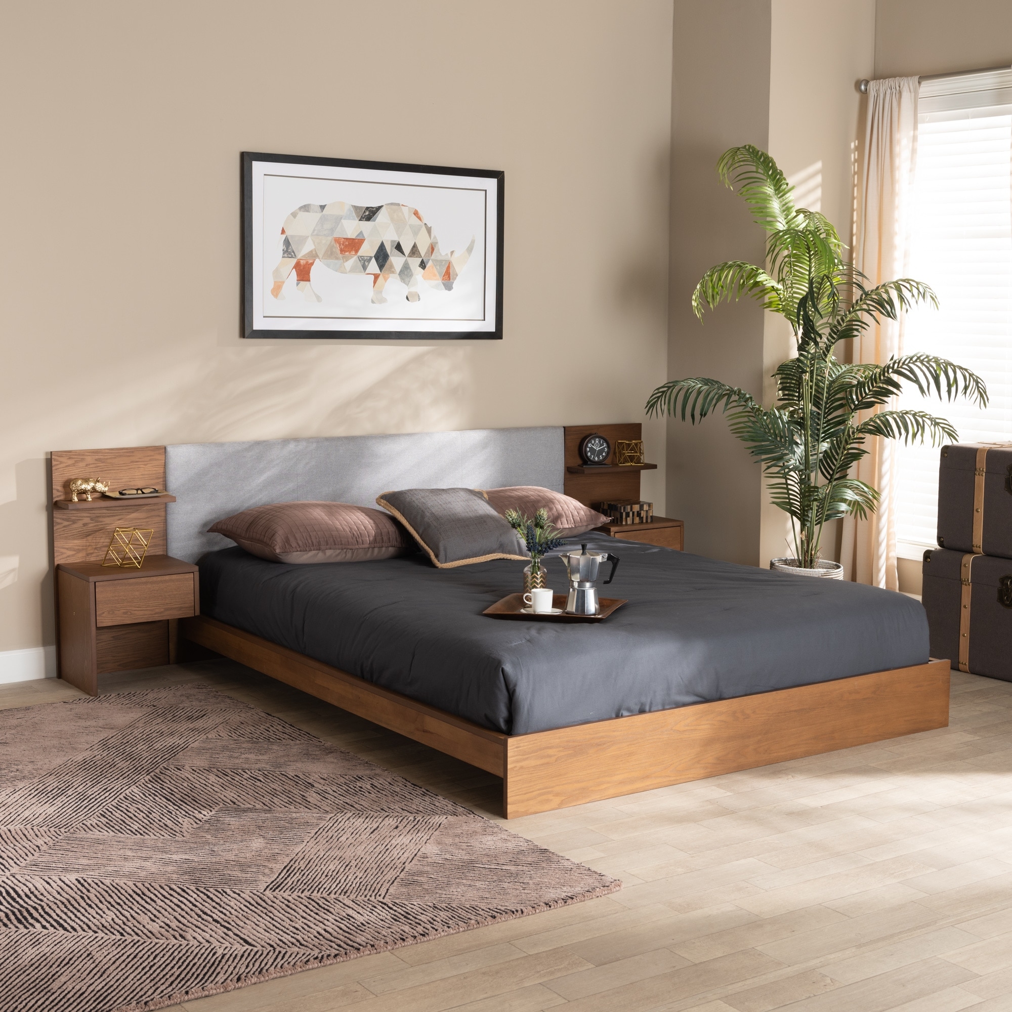 Queen platform bed with deals built in nightstands