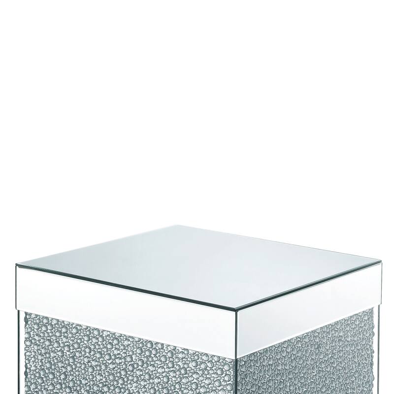 Contemporary Square Wooden End Table with Faux Crystal Inlays, Silver