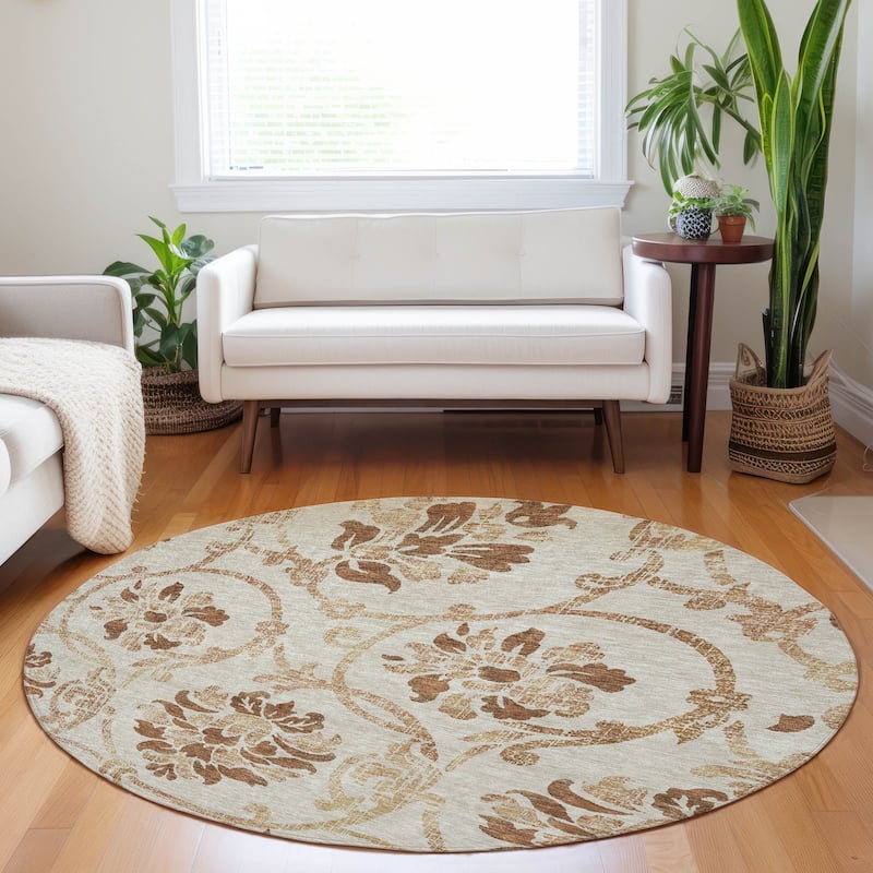 Premium Washable Super Soft Persian Floral Mayfield Rug - Terracotta - 8' x 8' - Round