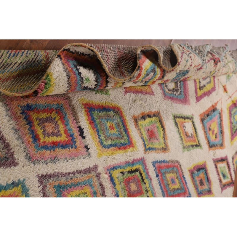 Geometric Moroccan Pakistan Area Rug Handmade Wool Carpet - 7'11" x 10'10"