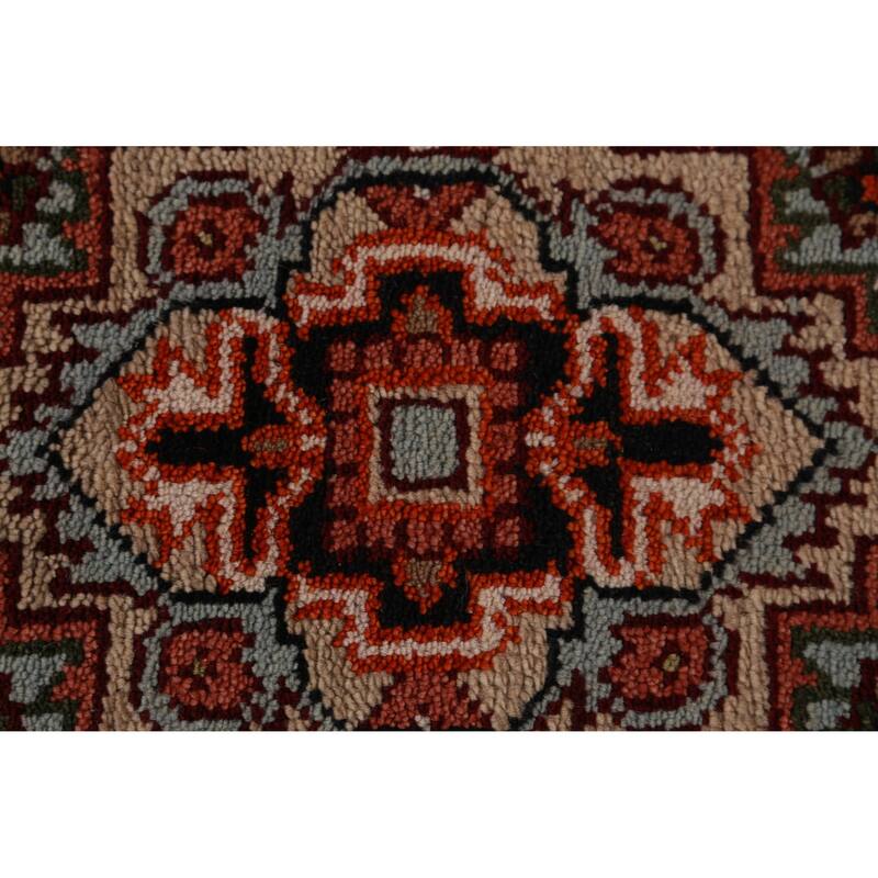 Hand Knotted Oriental 100% Wool Carpet Traditional Geometric Navy Blue & Blues Heriz (serapi) Runner Rug - 8' 4'' X 2' 6''
