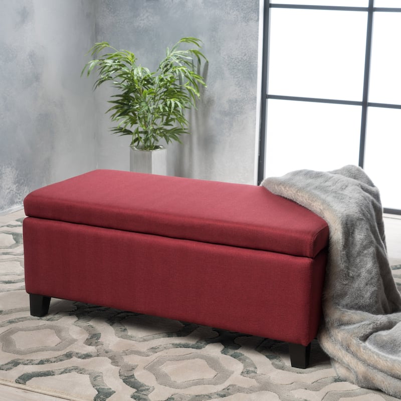 Roomfitters Upholstered Storage Ottoman, Modern Bench with Lift-Top Lid for Entryway, Living Room - Red