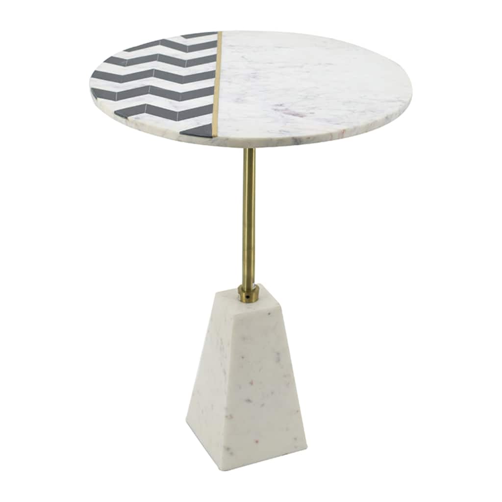 Inlay W Pattern Table with Marble Base - 24" - White and Black
