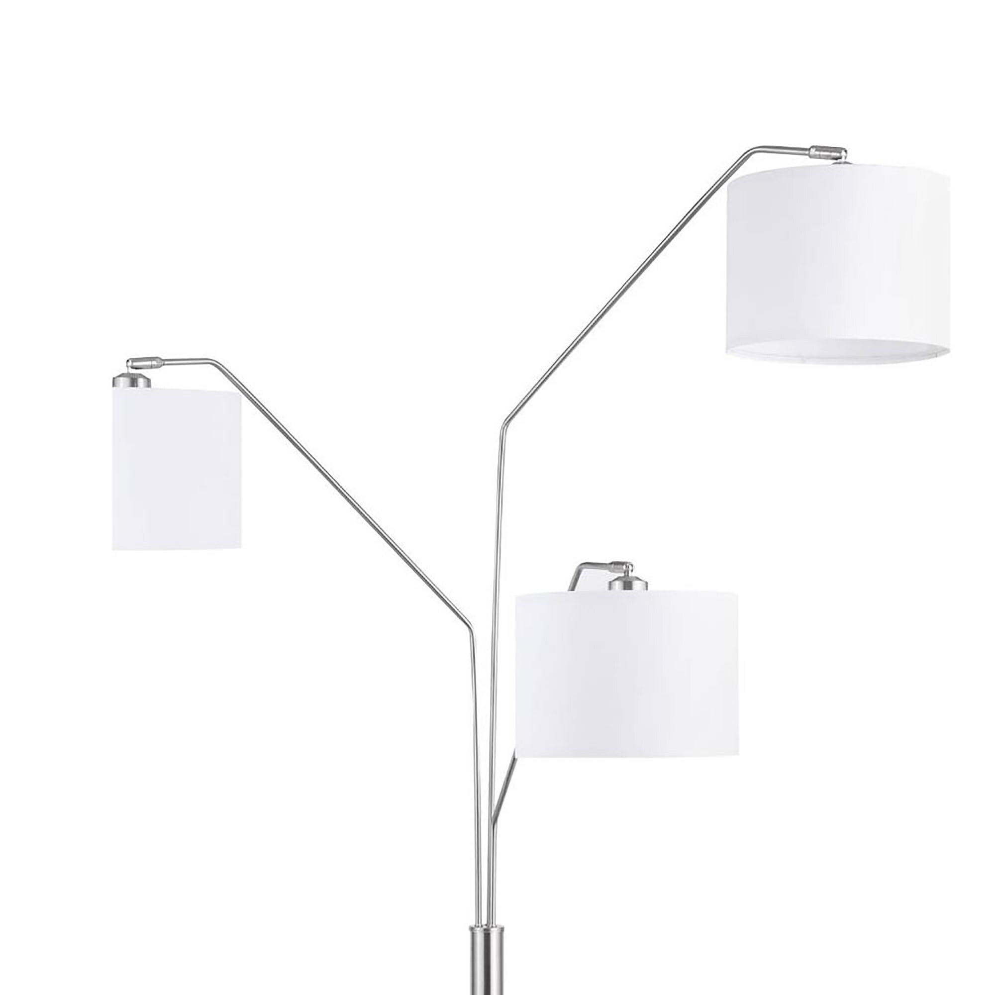Three Tier Modern Chrome Floor Lamp with White Marble Base Drum Shades and Dimmer Switch Silver