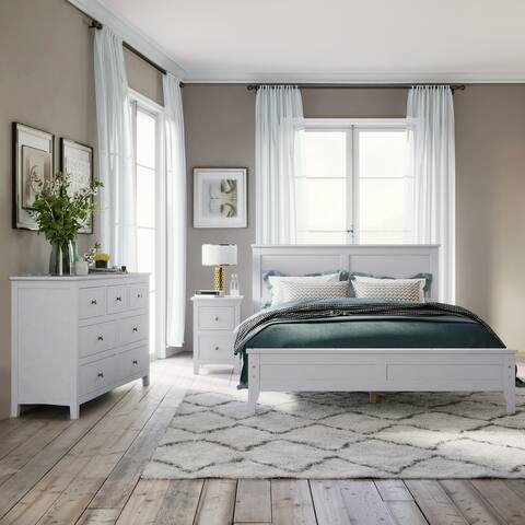 Global Pronex White Solid Wood 3 Pieces Full Bedroom Sets Full Bed + end table +dresser)