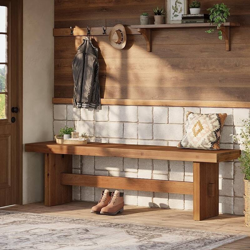 63" Solid Wood Entryway Bench, End of Bed Bench, Entry Way Benches for Bedroom, Hallway, Foyer