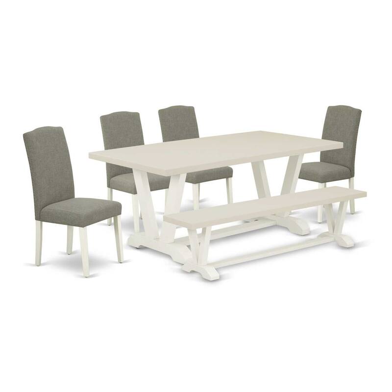 Mid Century Dining Set - 6 Piece Table and Chair Set with Bench - Kitchen Table Set
