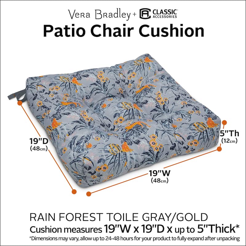 Vera Bradley by Classic Accessories Water-Resistant Patio Chair Cushions, 2 Pack, 19 Inch