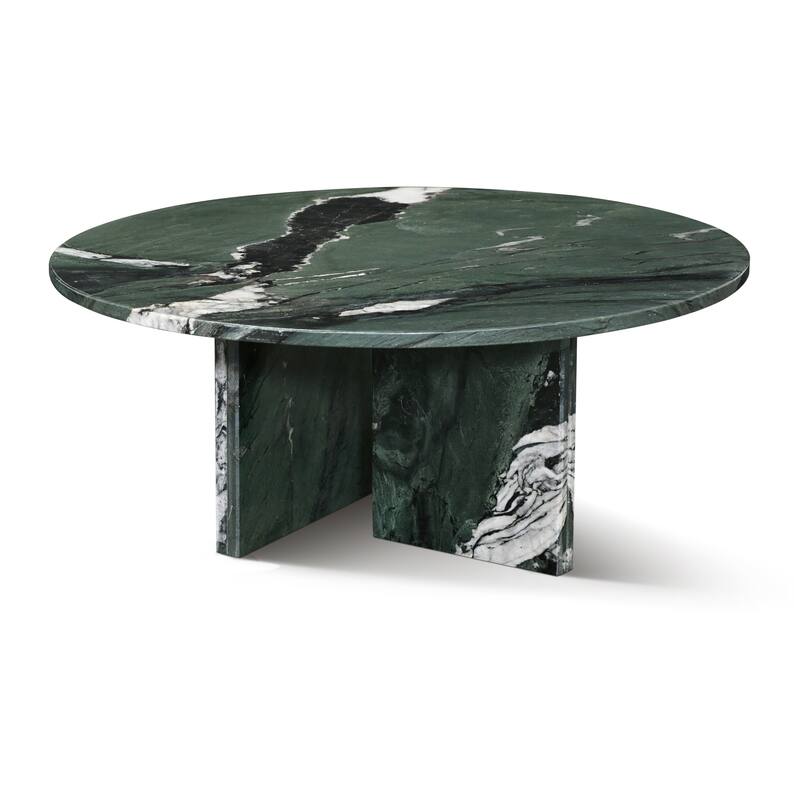 Roomfitters Round Natural Marble Coffee Table, Genuine Stone Living Room Table, Real Marble