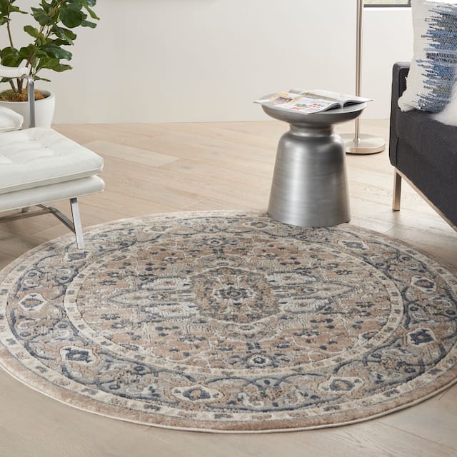 Nourison Concerto Traditional Persian Medallion Area Rug - 5'3" Round - Beige/Grey