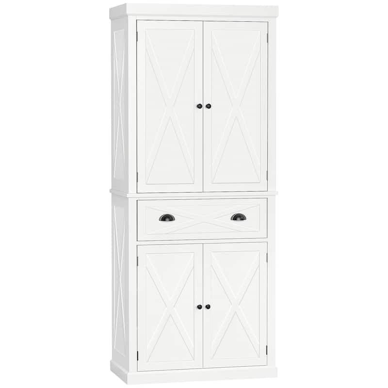 HOMCOM Freestanding Modern Farmhouse 4 Door Kitchen Pantry Cabinet, Storage Cabinet Organizer with 6-Tiers