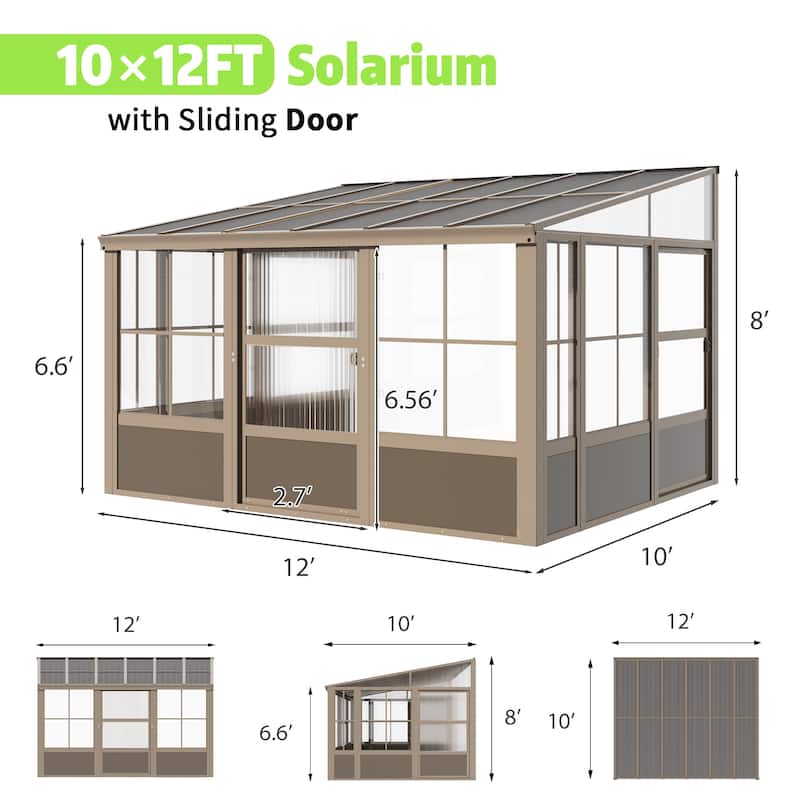 Erommy Wall Mounted Sunroom with Sliding Doors, All-Season Aluminum Patio Gazebo, Outdoor Permanent Sunroom Shelter