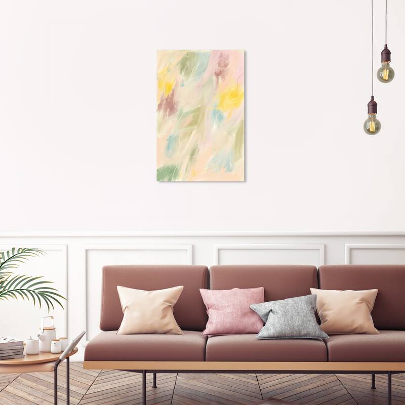 Wynwood Studio Canvas Abstract Stem and Abstact Flower White and Vanilla Modern & Contemporary Wall Art Canvas Print - 30 x 20