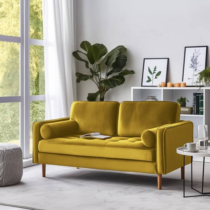 Banavos 58'' Velvet Square Arm Loveseat - Yellow