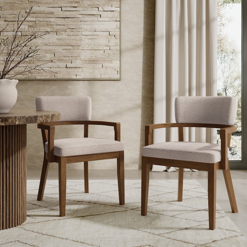 Christopher Knight Home - Mid-Century Modern Boucle Upholstered Dining Chair Set with Wood Frame - Set of 2 - Khaki+Walnut