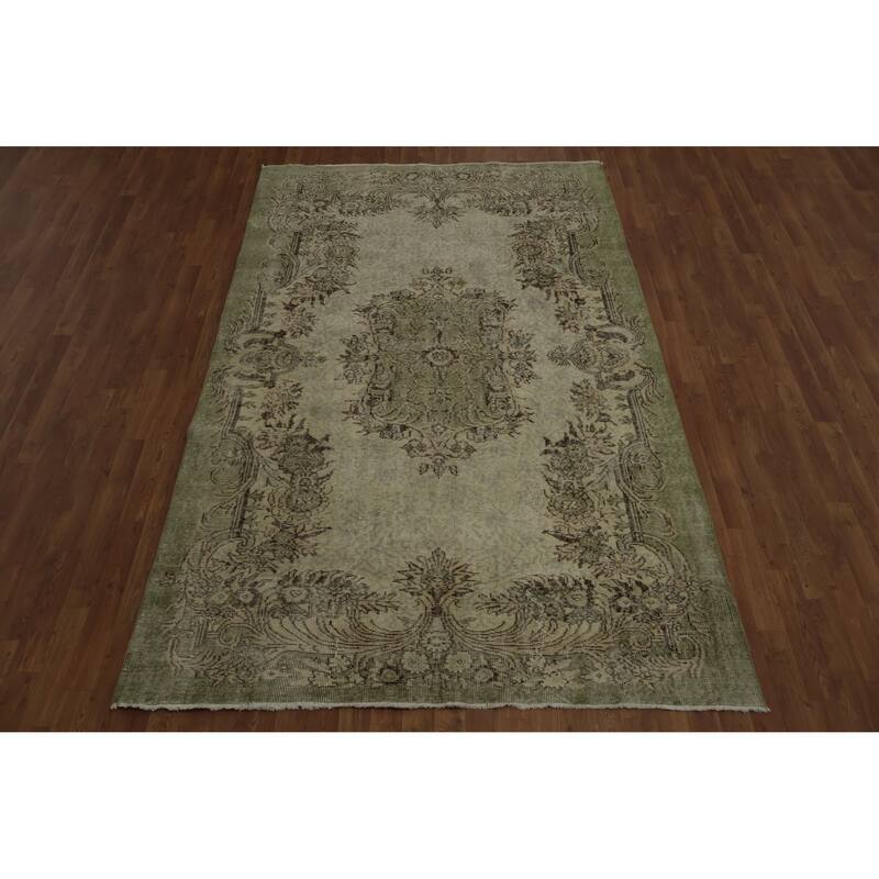 Hand Knotted Oriental 100% Wool Carpet Transitional Floral Green Anatolian Area Rug - 9' 1'' X 5' 8''